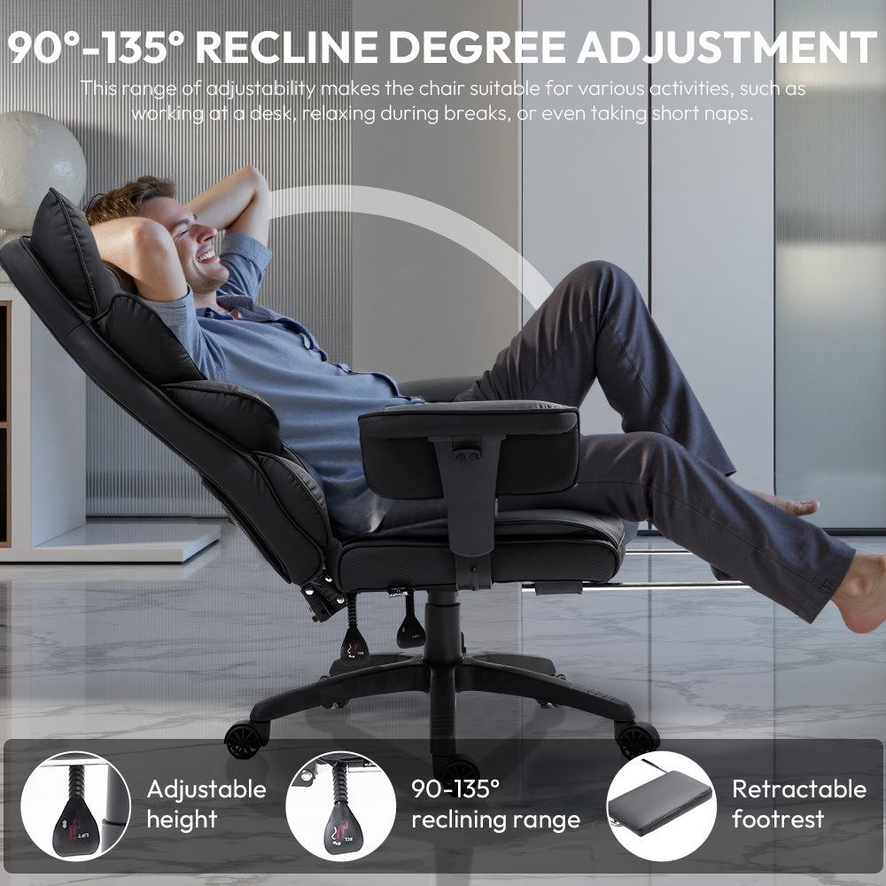 GOOSEA Office Chair Adult PU Leather High Back Indoor Commercial Adjustable Seat Height Executive Chairs Footrest, Black
