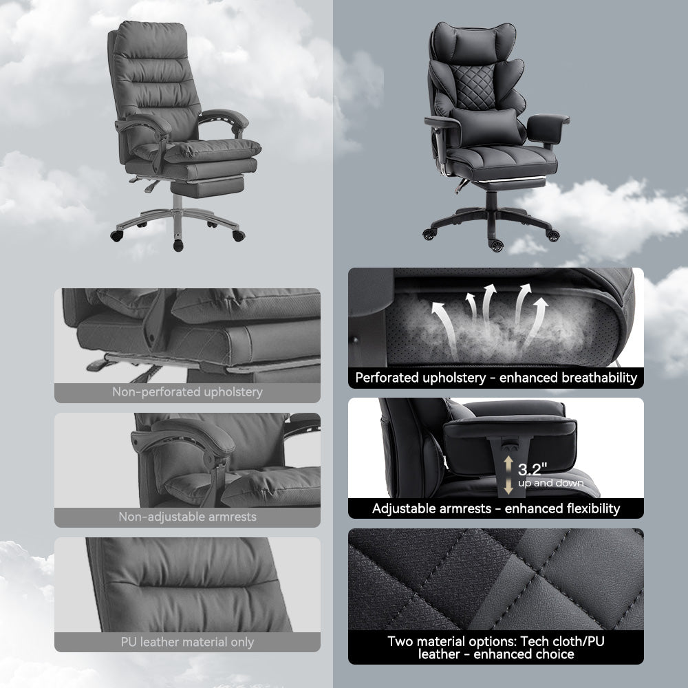 GOOSEA Office Chair Adult PU Leather High Back Indoor Commercial Adjustable Seat Height Executive Chairs Footrest, Black